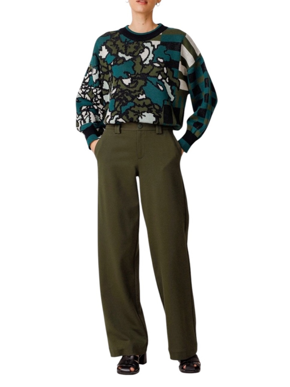 SKFK Deep Green Tencel Straight Leg Trousers Mid Rise Tailored Pants US 6 NWT - Picture 3 of 12